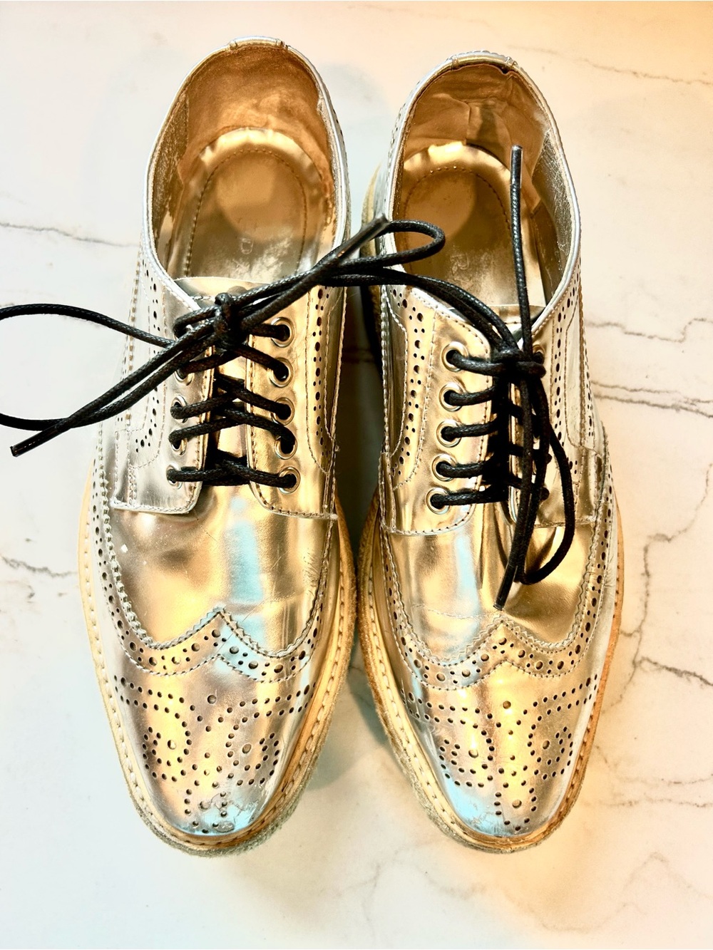 Prada Espadrille Wingtip Oxfords in silver